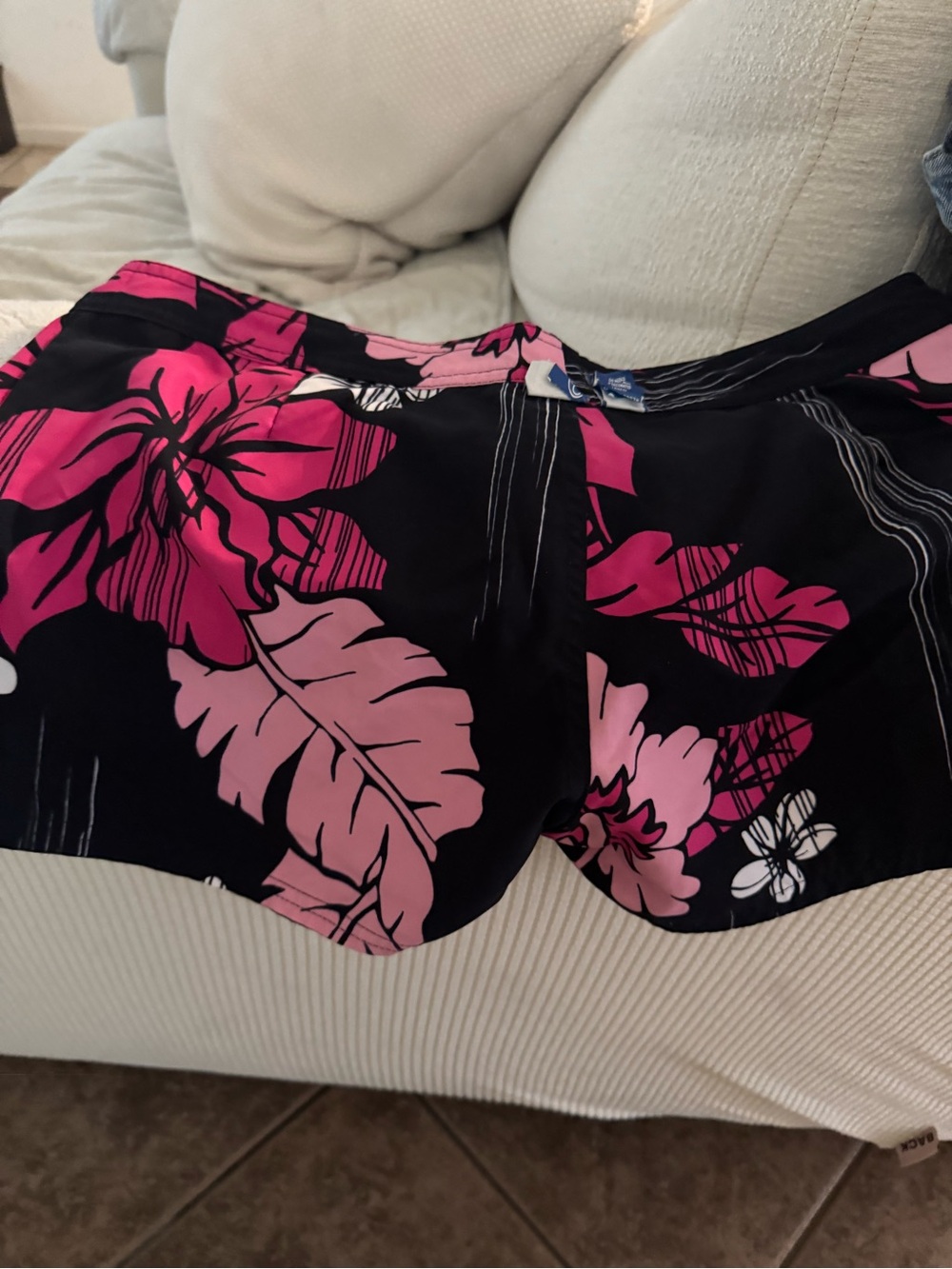 Black Mini Shorts with Pink Floral Print
